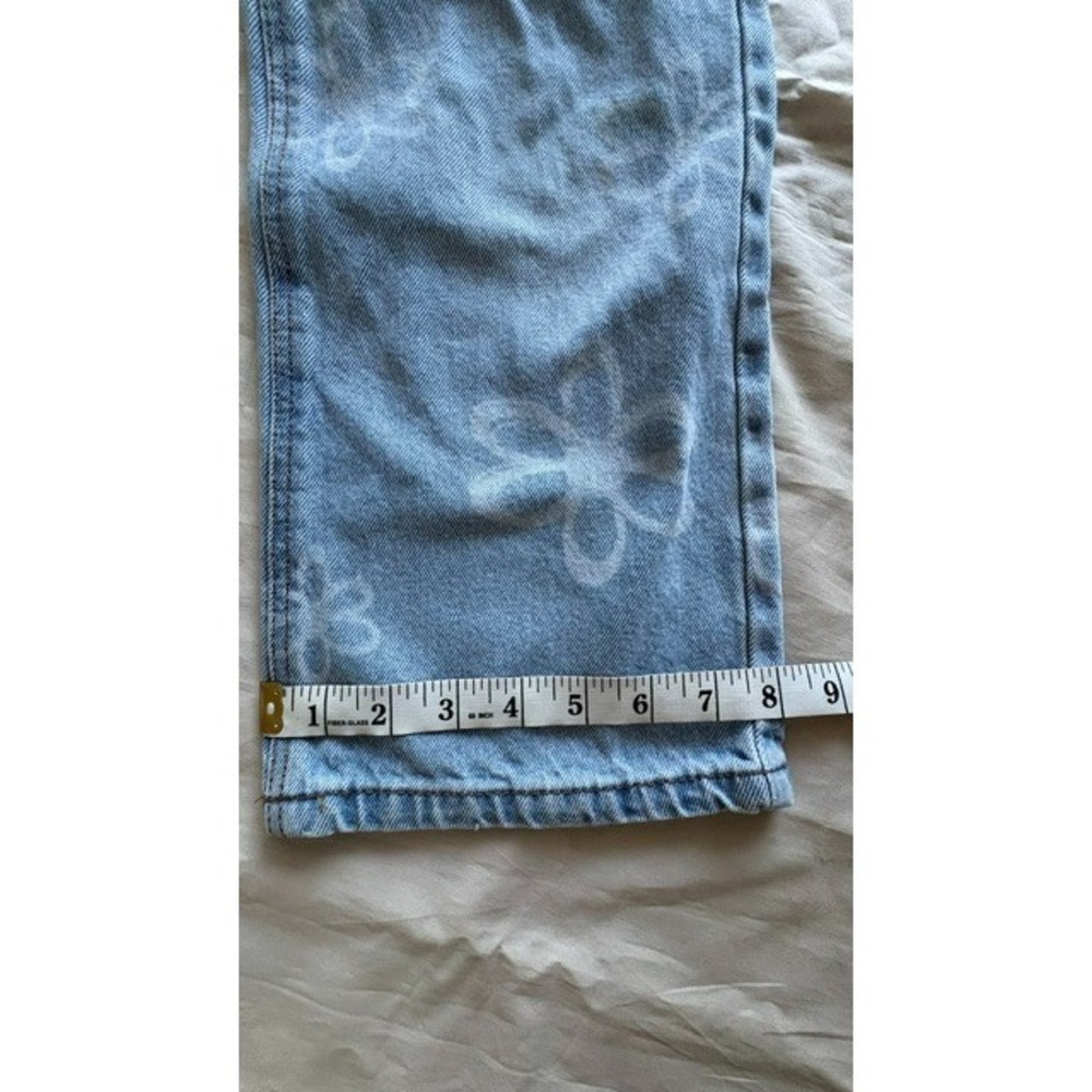 Primark Girls Floral Print Wide Leg Jeans Sz 7-8 Light Wash Demin Elastic Waist - Picture 9 of 11